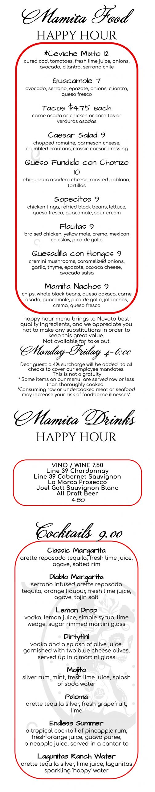 Happy Hour Drinks Menu