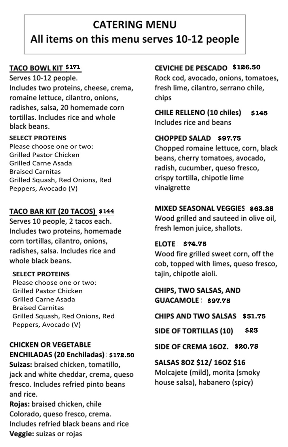 Catering Menu